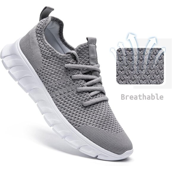 EkRBXA Men Gray Gym Shoes Non Slip Walking Athletic Slip on Breathable Sneakers - Picture 2 of 7